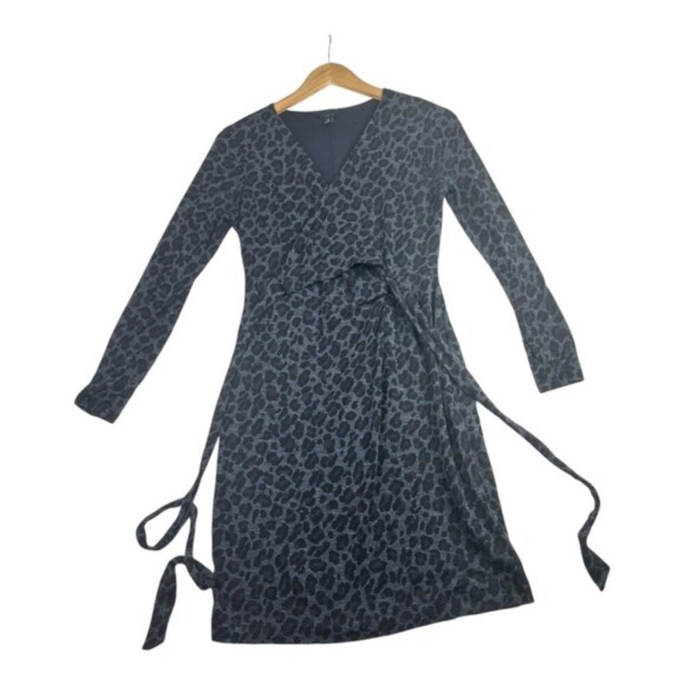 Ann Taylor Animal Print Tie Waist Long‎ Sleeve Dress size XSP Gray/Black
